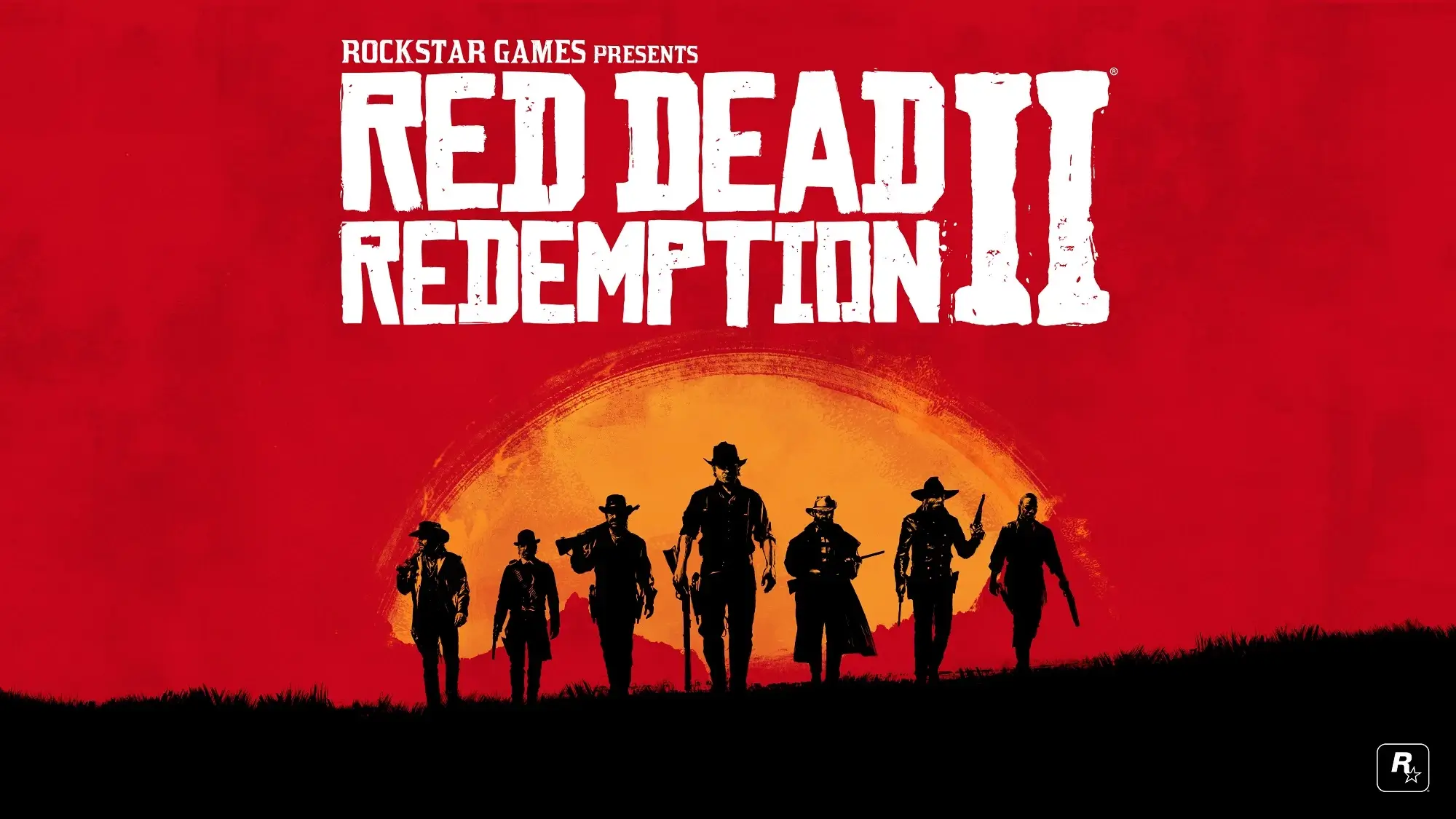 red picture with 'Rockstar games present Red dead redemption 2' in white